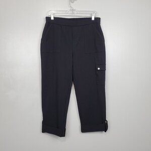 Susan Graver Premium Stretch Pull-On Flat Front Roll Tab Cuff Crop Pants Size M
